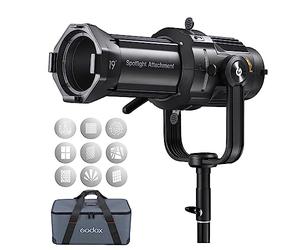 Godox VSA-19K Spotlight Attachment Kit, Snoot conico con lente di proiezione 19° e 9 gobos per Bowens Mount Flash Speedlite, Studio Strobe Monolight, Fotografia LED Luce e Video Light (VSA-19K)