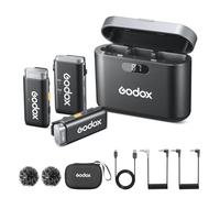 Godox WEC Kit2 - Microfono Lavalier senza fili con due microfoni/custodia di ricarica per fotocamera, riduzione del rumore, portata 200 m, 48 kHz/16 bit fessionelle per registrazioni audio