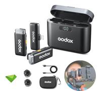 Godox WES1 Kit2 Microfoni wireless da 2,4 GHz, durata della batteria 8 ore, microfono wireless 2,4 G, portata 200 m (656 piedi) Controllo APP Microfono da bavero wireless (kit doppio canale)