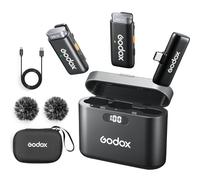 Godox WES2 KIT2 - Microfono lavalier wireless, certificato MFi, plug and play, cancellazione del rumore, trasmissione 656 piedi, custodia di ricarica, compatibile con iPhone 15