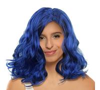 Godpqiui Parrucca blu, parrucca anime,Parrucca corta riccia blu ondulata | cosplay lunga fino alle spalle da donna sciolta per ragazze Cosplay di Halloween