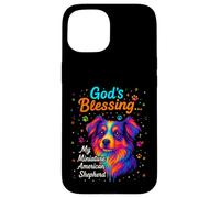 God's Blessing Miniature American Shepherd Faith Colorful Custodia per iPhone 15