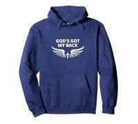 God's Got My Back: Fedele Ali angeliche Croce Felpa con Cappuccio, Unisex per Adulti, Navy, L