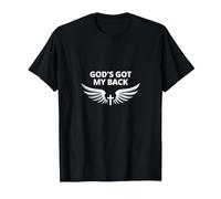 God's Got My Back: Fedele Ali angeliche Croce Maglietta, Uomo, Nero, L