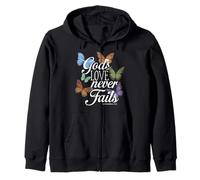 Gods Love Never Fails Bibbia Verso Farfalla Preghiera Scrittura Felpa con Cappuccio
