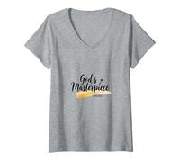 Gods Masterpiece Child of Dio Inspirational Faith Citazione Maglietta con Collo a V, Donna, Grigio Melange, XXL