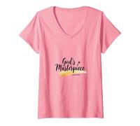 Gods Masterpiece Child of Dio Inspirational Faith Citazione Maglietta con Collo a V, Donna, Rosa, S