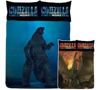 Godzilla Set Copripiumino Doppio Ghidorah Fight Letto 2 IN 1 Design Blu/Arancio