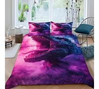 Godzilla Set Di Biancheria Da Letto 3 Pezzi Con Stampa 3D Animal Themes Wildlife Copripiumino Con 2 Federe in Microfibra Morbida E Leggera King(220x240cm)