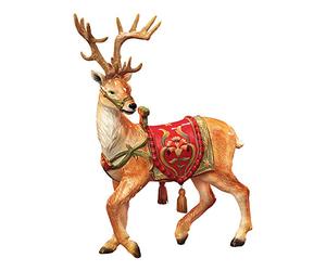 Goebel Fitz & Floyd 51-001-29-1 - Statuetta di renna con nappe sulla sella, in gres, altezza 38 cm, colore: Rosso