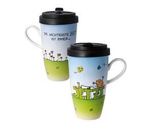 Goebel Il piccolo yogi - Il momento più importante è sempre Ora tazza con coperchio, realizzata in fine bone cinese, capacità: 500 ml, 54-102-30-1