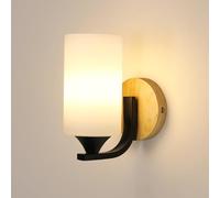 Goeco Applique da Parete Interni in Legno, Lampada da Parete Vintage con Paralume in Vetro, Applique E27 Illuminazione Interno per Camera da Letto, Corridoio, Soggiorno, Scala