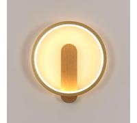 Goeco Applique da Parete Interno 15W, Lampada da Parete a LED Rotonda, Bianco Caldo 3000K Lampada a Muro Moderno per Camera da letto, Soggiorno, Corridoio,Scale, Colore del Legno Dia.22CM