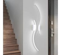 Goeco Applique da Parete Interno 80 cm 27W 3000 lm 6500K Lampada da Parete LED Lunga con 2 Tubi Luminosi Applique LED Design Curvo Luce Fredda per Camera da letto Soggiorno Scala Cucina, Bianco
