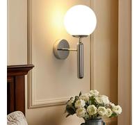 Goeco Applique da Parete Interno, E27 Lampada da Parete Moderna con Paralume in Vetro Sfera Ø 15 CM, Max. 60W, Illuminazione Ambiente Camera da Letto per Soggiorno, Corridoio, Lampadine non Incluse