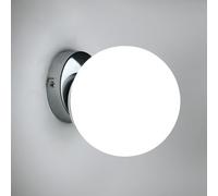 Goeco Applique da Parete Interno, Lampada da Parete Moderna 15cm, Paralume in Vetro Sferico Base in Metallo per Camera da Letto e Soggiorno, Cromo