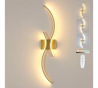 Goeco Applique da Parete Interno LED, 32W Oro Lampada da Parete Moderna Dimmerabile con Telecomando, 3000K-6500K, Lampada a Muro in Alluminio per Soggiorno Camera da Letto Corridoio Scale