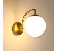Goeco Applique da Parete Interno Oro, E27 Lampada da Parete di Sfera Vetro Moderna, Lampada a Muro a Forma di Lanterna per Camera da letto, Soggiorno, Corridoio, Senza Lampadina, Paralume Dia.15 cm