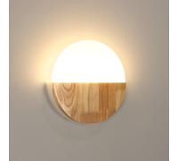 Goeco Applique da Parete LED Rotonda in Legno Acrilico Lampada da Parete Moderna, 3000K Luce Calda 5W Applique LED Interno per Camera da Letto, Corridoio, Scale