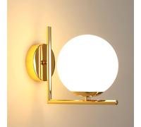 Goeco Applique da Parete Oro, E27 Lampada da Parete Moderna con Paralume in Vetro a Forma di Sfera per Soggiorno, Camera da Letto, Corridoio e Ingresso, Max.60W
