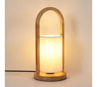 Goeco Lampada da Comodino Vintage con Interruttore, E27 Lampada da Tavolo in Legno con Paralume in Lino, Lampada da Scrivania Moderna per Camera da Letto Comodino Soggiorno (Lampadina non inclusa)