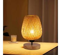 Goeco Lampada da Tavolo in Bambù, Boho Lampada da Comodino con Base E27, Illuminazione da Tavolo Luce Notturna per Camera da Letto, Soggiorno e Comodino