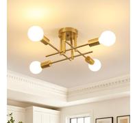 Goeco Lampadario Industriale, Portalampada E27 Plafoniera da Soffitto Dorata a 4 Bracci, Lampada da Soffitto in Ferro per Camera da letto, Soggiorno, Cucina, Corridoio, 43 x 43 x 16 cm