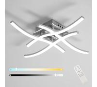 Goeco Lampadario LED Soffitto Dimmerabile, 28W 3000 k - 6500 k Plafoniera a Soffitto con Telecomando, Lampada Soffitto Moderno Curvo per Soggiorno, Camera da Letto Cucina, Argento 45 * 45 * 8 cm