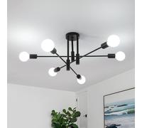 Goeco Lampadario Soffitto Industrial, 6 Luci E27 Plafoniera Sputnik Vintage, Lampada da Soffitto in Ferro Regolabile di 180° per Soggiorno Cucina Camera da Letto, Nero Dia.70CM Max.60W