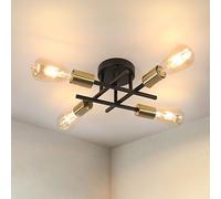 Goeco Lampadario Sputnik Industriale Vintage, Plafoniera Soffitto Moderna E27 a 4 Luci in Metallo, Lampade da Soffitto Nero per Camera da letto, Soggiorno, Sala da Pranzo, Cucina