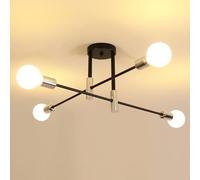 Goeco Lampadario Sputnik, Plafoniera Soffitto Vintage in Metallo, 4 Luci Luce a sospensione E27 Nero e Cromo per Soggiorno, Camera da Letto, Cucina, Sala da Pranzo, Corridoio