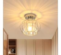 Goeco Plafoniera da Soffitto in Gabbia Metallo Cristallo E27 19cm, Cromo | Lampada da Soffitto di Cristallo Vintage Industriale per ingresso corridoio camera da letto soggiorno