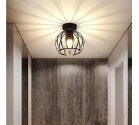 Goeco Plafoniera Industriale, Vintage Lampada da Soffitto E27 in Gabbia Metallo, Retrò Paralume da Soffitto Lampadario Soffitto per Corridoio, Balcone e Sale da Pranzo, Ø 20cm, Nero