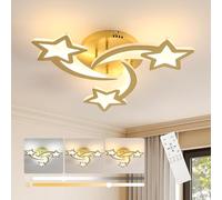 Goeco Plafoniera LED Soffitto Dimmerabile 3000k-6500k con Telecomando, 30W 3375LM Lampadario Moderno Design Forma di Stella, Lampada da Soffitto per Camera da Letto, Soggiorno, Sala da Pranzo, Oro
