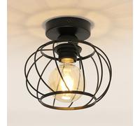 Goeco Plafoniera Soffitto in Gabbia Metallo Attacco E27 18cm, Nero | Vintage Lampada da Soffitto Retrò Paralume da Soffitto Lampadario Soffitto per Corridoio, Balcone e Sale da Pranzo