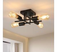 Goeco Plafoniera Vintage, E27 Lampade da Soffitto Industriale a 4 Flamming, Lampadario Soffitto per Camera da Letto, Soggiorno,Sala da Pranzo, Nero