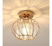 Goeco Plafoniera Vintage Industriale, E27 Lampada da Soffitto di Cristallo, Lampadario con Paralume a forma di Gabbia per ingresso corridoio camera da letto soggiorno, Oro