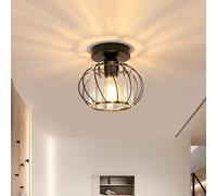 Goeco Plafoniera Vintage Industriale, E27 Lampada da Soffitto di Cristallo, Lampadario con Paralume a forma di Gabbia per ingresso corridoio camera da letto soggiorno, Nero