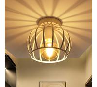 Goeco Plafoniera Vintage Industriale, Lampada da Soffitto in Metallo Portalampada E27, Paralume da Soffitto in Gabbia per Corridoio, Balcone e Sale da Pranzo, Bianco, Lampadine non Incluse