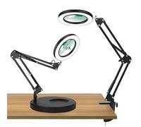 GOEDCH 10 lenti con luce e supporto: 2 in 1 LED con braccio girevole, lampada da scrivania illuminata a LED con 3 modalità di colore, 10 livelli di luminosità, 10 luci con lente di ingrandimento con