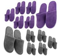 GOEDCH 10 paia di pantofole in pile corallo: viola e grigio, pantofole Spa in pile corallo, pantofole per ospiti in velluto di cotone lavabile, unisex, per il benessere, viaggi, bagno