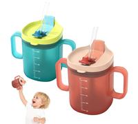 GOEDCH 2 bicchieri con coperchio e cannuccia, per anziani: 300 ml, con coperchio e cannuccia, becco d'anatra e bocca di paglia, doppio uso, per adulti con coperchio e cannuccia