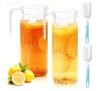 GOEDCH 2 caraffa per acqua da 1,1 l con manici: brocca per acqua trasparente, brocca in plastica trasparente, senza BPA e infrangibile, brocca in acrilico per tè freddo, sangria, limonata, bevande
