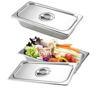 GOEDCH 2 contenitori in acciaio inox con coperchio: contenitore per alimenti, 32,5 x 17,5 x 6,5 cm, set di vassoi per buffet catering per rivestire e servire cibo