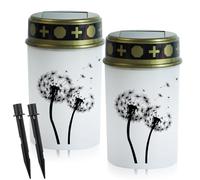 GOEDCH 2 luci funerarie: 11,5 × 6,6 cm a LED, Grabli cht con picchetto, batteria bianca, impermeabile, con sensore crepuscolare, per decorazione funeraria nei cimiteri