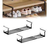 GOEDCH 2 ripiani regolabili sotto l'armadio, impilatore per scarpe: 40 - 70 cm, organizer estraibile sotto l'armadio, cestello sospeso in metallo per scarpe, nero