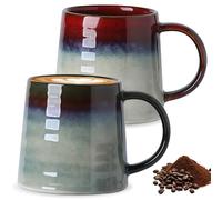 GOEDCH 2 tazze da caffè in ceramica fatte a mano: 450 ml, realizzate a mano con maniglia, grande tazza da tè fatta a mano, forno a microonde e lavabile in lavastoviglie, (inchiostro verde, inchiostro