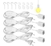 GOEDCH 4 pezzi attacco E27: attacco E27 bianco con cavo di alimentazione da 5 m e spina europea, attacco per lampada E 27, attacco per lampada a sospensione con interruttore e gancio per lampada a