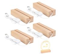 GOEDCH 4 pezzi di base a LED: 30 × 45 × 20 mm, base a LED, in legno a LED fai da te con controllo della luminosità e porta USB, luce bianca calda USB per sfere di vetro, piastre acriliche, statuette