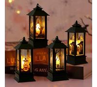 GOEDCH 4 Pezzi Lanterne a Candela di Halloween: Lanterne LED Decorative di Halloween, Lampada a Sospensione a Vento Halloween Candele LED Tremolanti Senza Fiamma con Batteria per Interni ed Esterni